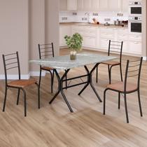 Conjunto Sala de Jantar Mesa Retangular 100x60cm Tampo Granito Topázio 4 Cadeiras Rio Conjunto Sala de Jantar Mesa Retangular 100x60cm Tampo Granito Topázio 4 Cadeiras Rio