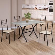 Conjunto Sala de Jantar Mesa Retangular 100x60cm Tampo Granito Topázio 4 Cadeiras Rio Conjunto Sala de Jantar Mesa Retangular 100x60cm Tampo Granito Topázio 4 Cadeiras Rio