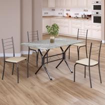 Conjunto Sala de Jantar Mesa Retangular 100x60cm Tampo Granito Topázio 4 Cadeiras Rio