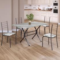 Conjunto Sala de Jantar Mesa Retangular 100x60cm Tampo Granito Topázio 4 Cadeiras Rio Prata/Paraopeba/Mart