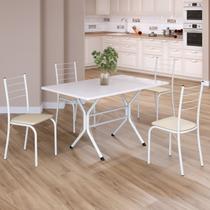 Conjunto Sala de Jantar Mesa Retangular 100x60cm Tampo Madeira Mdp 4 Cadeiras Rio - Móveis Teixeira