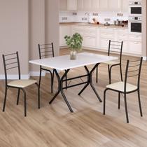 Conjunto Sala de Jantar Mesa Retangular 100x60cm Tampo Madeira MDP 4 Cadeiras Rio Preto/Creme/Fosco