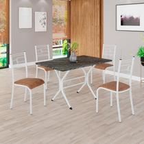 Conjunto Sala de Jantar Mesa Retangular 100x60cm Tampo Madeira MDP Ardósia Indiana 4 Cadeiras Paraty Branco/C. Marrom Conjunto Sala de Jantar Mesa Retangular 100x60cm Tampo Madeira MDP Ardósia Indiana 4 Cadeiras Paraty Branco/C. Marrom