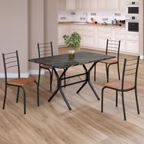 Conjunto Sala de Jantar Mesa Retangular 100x60cm Tampo Madeira Mdp Ardósia Indiana 4 Cadeiras Rio