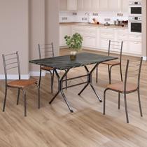 Conjunto Sala de Jantar Mesa Retangular 100x60cm Tampo Madeira Mdp Ardósia Indiana 4 Cadeiras Rio