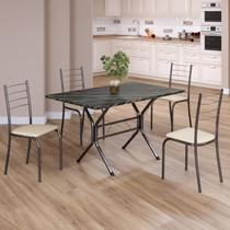 Conjunto Sala de Jantar Mesa Retangular 100x60cm Tampo Madeira Mdp Ardósia Indiana 4 Cadeiras Rio Conjunto Sala de Jantar Mesa Retangular 100x60cm Tampo Madeira Mdp Ardósia Indiana 4 Cadeiras Rio