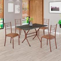 Conjunto Sala de Jantar Mesa Retangular 100x60cm Tampo Pedra Ardósia Indiana 4 Cadeiras Paraty Marrom/C. Conjunto Sala de Jantar Mesa Retangular 100x60cm Tampo Pedra Ardósia Indiana 4 Cadeiras Paraty Marrom/C.