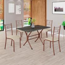 Conjunto Sala de Jantar Mesa Retangular 100x60cm Tampo Pedra Ardósia Indiana 4 Cadeiras Paraty Marrom/Creme Conjunto Sala de Jantar Mesa Retangular 100x60cm Tampo Pedra Ardósia Indiana 4 Cadeiras Paraty Marrom/Creme
