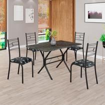 Conjunto Sala de Jantar Mesa Retangular 100x60cm Tampo Pedra Ardósia Indiana 4 Cadeiras Paraty