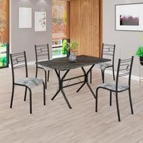 Conjunto Sala de Jantar Mesa Retangular 100x60cm Tampo Pedra Ardósia Indiana 4 Cadeiras Paraty