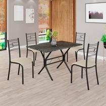 Conjunto Sala de Jantar Mesa Retangular 100x60cm Tampo Pedra Ardósia Indiana 4 Cadeiras Paraty