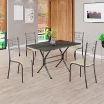 Conjunto Sala de Jantar Mesa Retangular 100x60cm Tampo Pedra Ardósia Indiana 4 Cadeiras Paraty