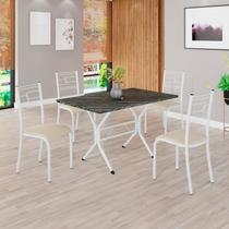 Conjunto Sala de Jantar Mesa Retangular 100x60cm Tampo Pedra Ardósia Indiana 4 Cadeiras Paraty