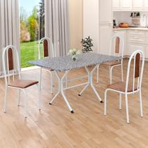 Conjunto Sala de Jantar Mesa Retangular 120x75cm Tampo Granito Ocre 4 Cadeiras Linda Yescasa Branco/Marrom