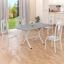 Conjunto Sala de Jantar Mesa Retangular 120x75cm Tampo Granito Ocre 4 Cadeiras Linda Yescasa Cinza/Paraopeba/Branco
