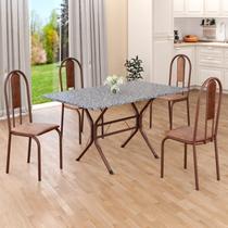 Conjunto Sala de Jantar Mesa Retangular 120x75cm Tampo Granito Ocre 4 Cadeiras Linda Yescasa Marrom