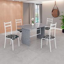Conjunto Sala de Jantar Mesa Retangular 120x75cm Tampo Granito Ocre 4 Cadeiras Marselha Branco/Preto Floral