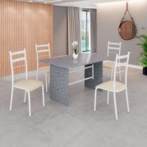 Conjunto Sala de Jantar Mesa Retangular 120x75cm Tampo Granito Ocre 4 Cadeiras Marselha Creme / Branco