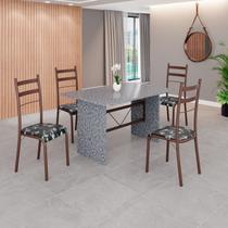 Conjunto Sala de Jantar Mesa Retangular 120x75cm Tampo Granito Ocre 4 Cadeiras Marselha Marrom/Preto Floral