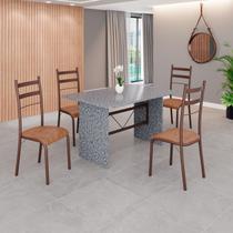 Conjunto Sala de Jantar Mesa Retangular 120x75cm Tampo Granito Ocre 4 Cadeiras Marselha