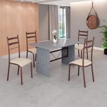 Conjunto Sala de Jantar Mesa Retangular 120x75cm Tampo Granito Ocre 4 Cadeiras Marselha