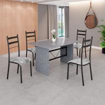 Conjunto Sala de Jantar Mesa Retangular 120x75cm Tampo Granito Ocre 4 Cadeiras Marselha