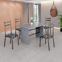 Conjunto Sala de Jantar Mesa Retangular 120x75cm Tampo Granito Ocre 4 Cadeiras Marselha