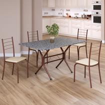 Conjunto Sala de Jantar Mesa Retangular 120x75cm Tampo Granito Ocre 4 Cadeiras Rio Marrom/Creme