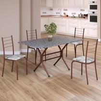 Conjunto Sala de Jantar Mesa Retangular 120x75cm Tampo Granito Ocre 4 Cadeiras Rio