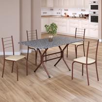 Conjunto Sala de Jantar Mesa Retangular 120x75cm Tampo Granito Ocre 4 Cadeiras Rio