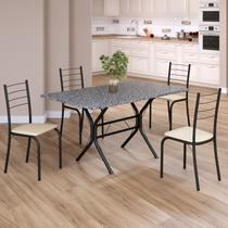 Conjunto Sala de Jantar Mesa Retangular 120x75cm Tampo Granito Ocre 4 Cadeiras Rio Conjunto Sala de Jantar Mesa Retangular 120x75cm Tampo Granito Ocre 4 Cadeiras Rio