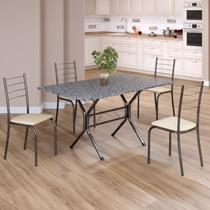 Conjunto Sala de Jantar Mesa Retangular 120x75cm Tampo Granito Ocre 4 Cadeiras Rio Conjunto Sala de Jantar Mesa Retangular 120x75cm Tampo Granito Ocre 4 Cadeiras Rio