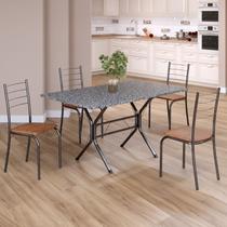 Conjunto Sala de Jantar Mesa Retangular 120x75cm Tampo Granito Ocre 4 Cadeiras Rio Prata/C. Marrom/Mart