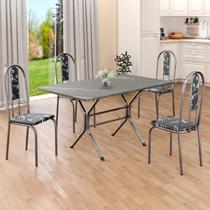 Conjunto Sala de Jantar Mesa Retangular 120x75cm Tampo Granito Topázio 4 Cadeiras Linda Yescasa Prata/Preto Floral