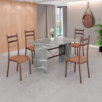 Conjunto Sala de Jantar Mesa Retangular 120x75cm Tampo Granito Topázio 4 Cadeiras Marselha Marrom