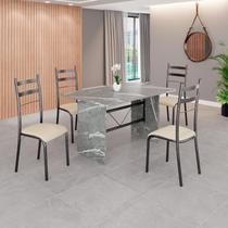 Conjunto Sala de Jantar Mesa Retangular 120x75cm Tampo Granito Topázio 4 Cadeiras Marselha