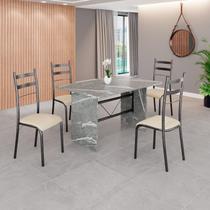 Conjunto Sala de Jantar Mesa Retangular 120x75cm Tampo Granito Topázio 4 Cadeiras Marselha Prata/Creme/Mart Conjunto Sala de Jantar Mesa Retangular 120x75cm Tampo Granito Topázio 4 Cadeiras Marselha Prata/Creme/Mart