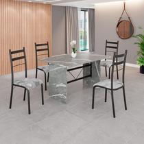 Conjunto Sala de Jantar Mesa Retangular 120x75cm Tampo Granito Topázio 4 Cadeiras Marselha Preto/Paraopeba/Fosco