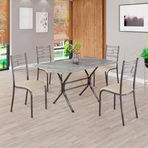 Conjunto Sala de Jantar Mesa Retangular 120x75cm Tampo Granito Topázio 4 Cadeiras Paraty Prata/Creme/Mart Conjunto Sala de Jantar Mesa Retangular 120x75cm Tampo Granito Topázio 4 Cadeiras Paraty Prata/Creme/Mart