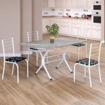 Conjunto Sala de Jantar Mesa Retangular 120x75cm Tampo Granito Topázio 4 Cadeiras Rio Branco/Preto Floral