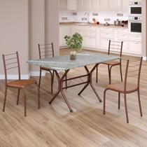Conjunto Sala de Jantar Mesa Retangular 120x75cm Tampo Granito Topázio 4 Cadeiras Rio Marrom/C.