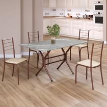 Conjunto Sala de Jantar Mesa Retangular 120x75cm Tampo Granito Topázio 4 Cadeiras Rio Marrom/Creme
