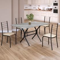 Conjunto Sala de Jantar Mesa Retangular 120x75cm Tampo Granito Topázio 4 Cadeiras Rio