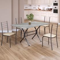 Conjunto Sala de Jantar Mesa Retangular 120x75cm Tampo Granito Topázio 4 Cadeiras Rio Conjunto Sala de Jantar Mesa Retangular 120x75cm Tampo Granito Topázio 4 Cadeiras Rio