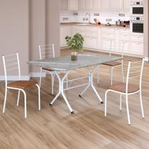 Conjunto Sala de Jantar Mesa Retangular 120x75cm Tampo Granito Topázio 4 Cadeiras Rio