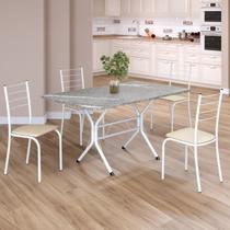 Conjunto Sala de Jantar Mesa Retangular 120x75cm Tampo Granito Topázio 4 Cadeiras Rio Conjunto Sala de Jantar Mesa Retangular 120x75cm Tampo Granito Topázio 4 Cadeiras Rio