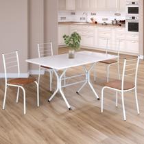 Conjunto Sala de Jantar Mesa Retangular 120x75cm Tampo Madeira MDP White 4 Cadeiras Rio Branco/C. Marrom