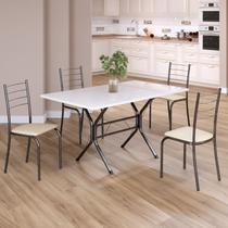 Conjunto Sala de Jantar Mesa Retangular 120x75cm Tampo Madeira Mdp White 4 Cadeiras Rio