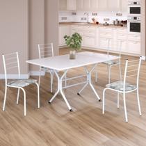 Conjunto Sala de Jantar Mesa Retangular 120x75cm Tampo Madeira Mdp White 4 Cadeiras Rio