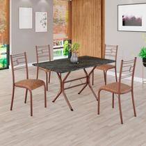 Conjunto Sala de Jantar Mesa Retangular 120x75cm Tampo Pedra Ardósia Indiana 4 Cadeiras Paraty Marrom/C. Conjunto Sala de Jantar Mesa Retangular 120x75cm Tampo Pedra Ardósia Indiana 4 Cadeiras Paraty Marrom/C.